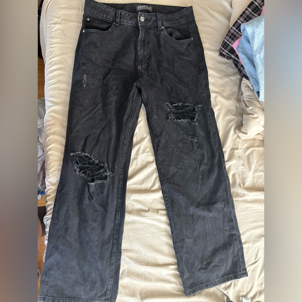 Primark Black Distressed Wide Leg Jeans